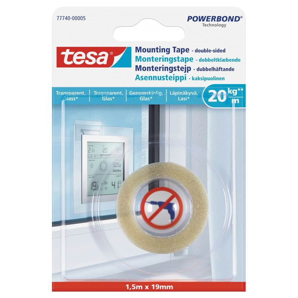 Tesa Monteringstape Til Transparente Overflader Og Glas (20 Kg/m), Rulle 3 Tesa Monteringstape Til Transparente Overflader Og Glas (20 Kg/m), Rulle