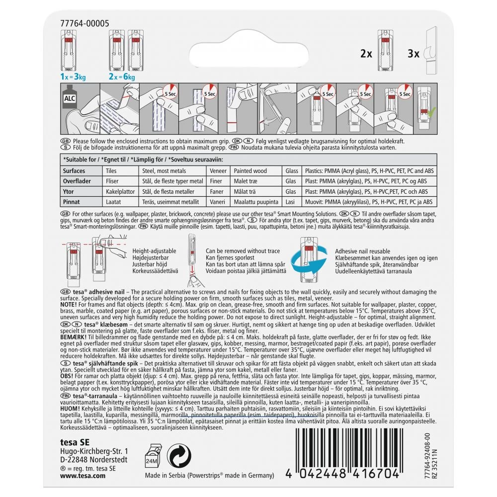 Tesa Justerbart Klæbesøm Til Fliser Og Metal (3 Kg), 2 Stk. 8 Tesa Justerbart Klæbesøm Til Fliser Og Metal (3 Kg), 2 Stk. - Billede 6
