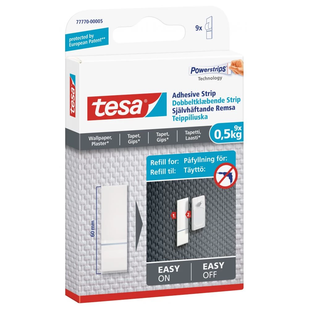 Tesa Dobbeltklæbende Strips Til Tapet Og Gips (0,5 Kg), 9 Stk. 8 Tesa Dobbeltklæbende Strips Til Tapet Og Gips (0,5 Kg), 9 Stk. - Billede 6