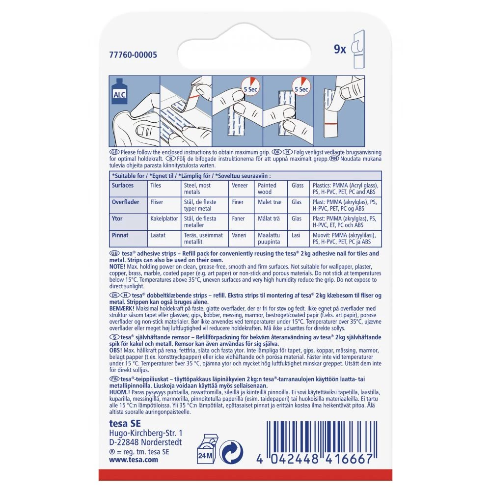 Tesa Dobbeltklæbende Strips Til Fliser Og Metal (2 Kg), 9 Stk. 7 Tesa Dobbeltklæbende Strips Til Fliser Og Metal (2 Kg), 9 Stk. - Billede 5