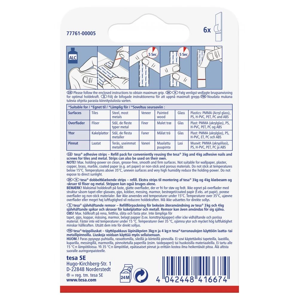 Tesa Dobbeltklæbende Strips Til Fliser Og Metal (3 Kg), 6 Stk. 7 Tesa Dobbeltklæbende Strips Til Fliser Og Metal (3 Kg), 6 Stk. - Billede 5